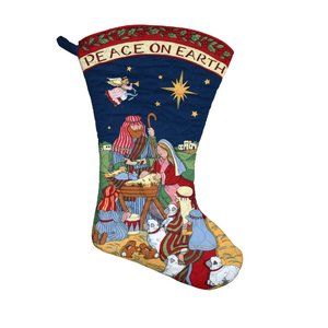 Peace On Earth Oversized Holiday Stocking - Vintage Fabric